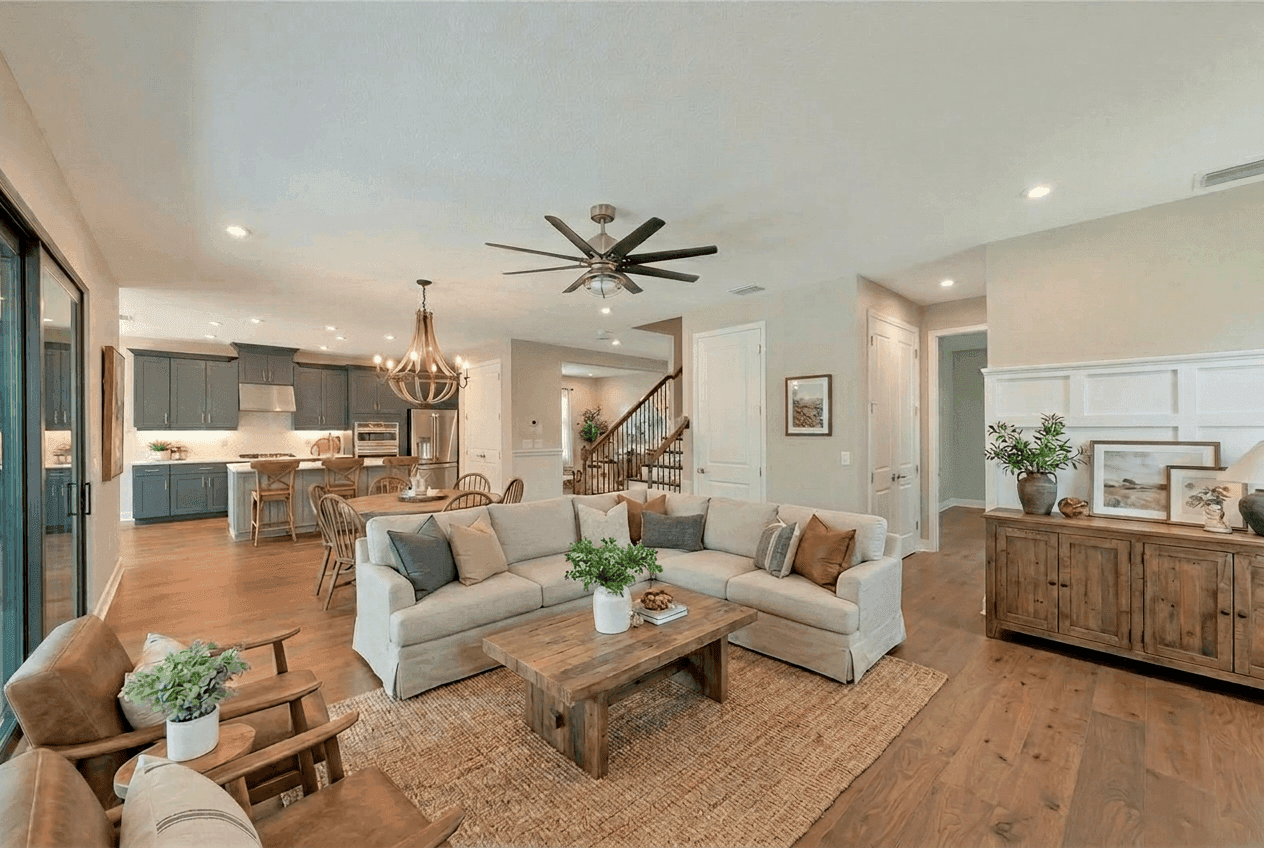 Virtual staging preview revealing a furnished version of the room